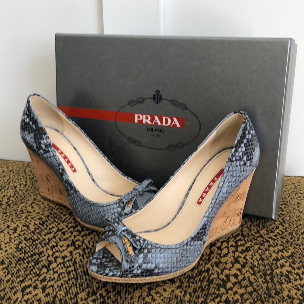 Prada Blue Snake Skin Wedges
